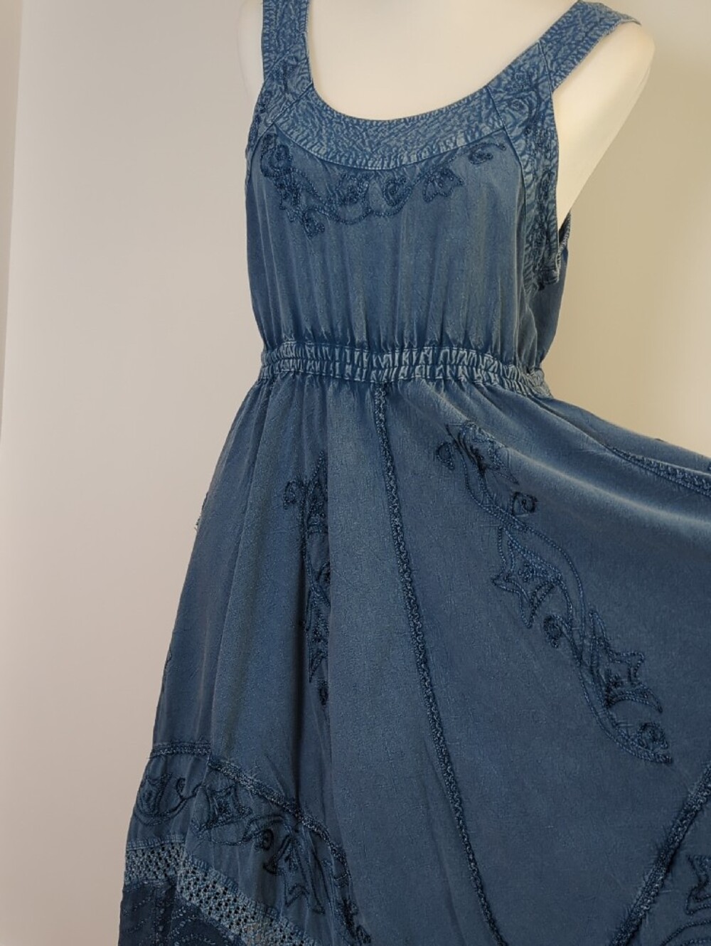 Vintage Magic Mineral Wash Floral Embroidered Handkerchief Midi Dress XL - Picture 6 of 14